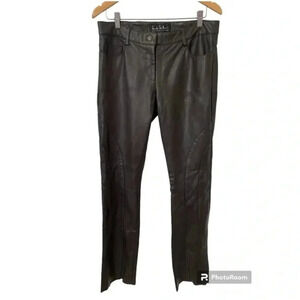 Nicole Miller Womens 100% Lambskin Brown Leather Straight Leg Pants